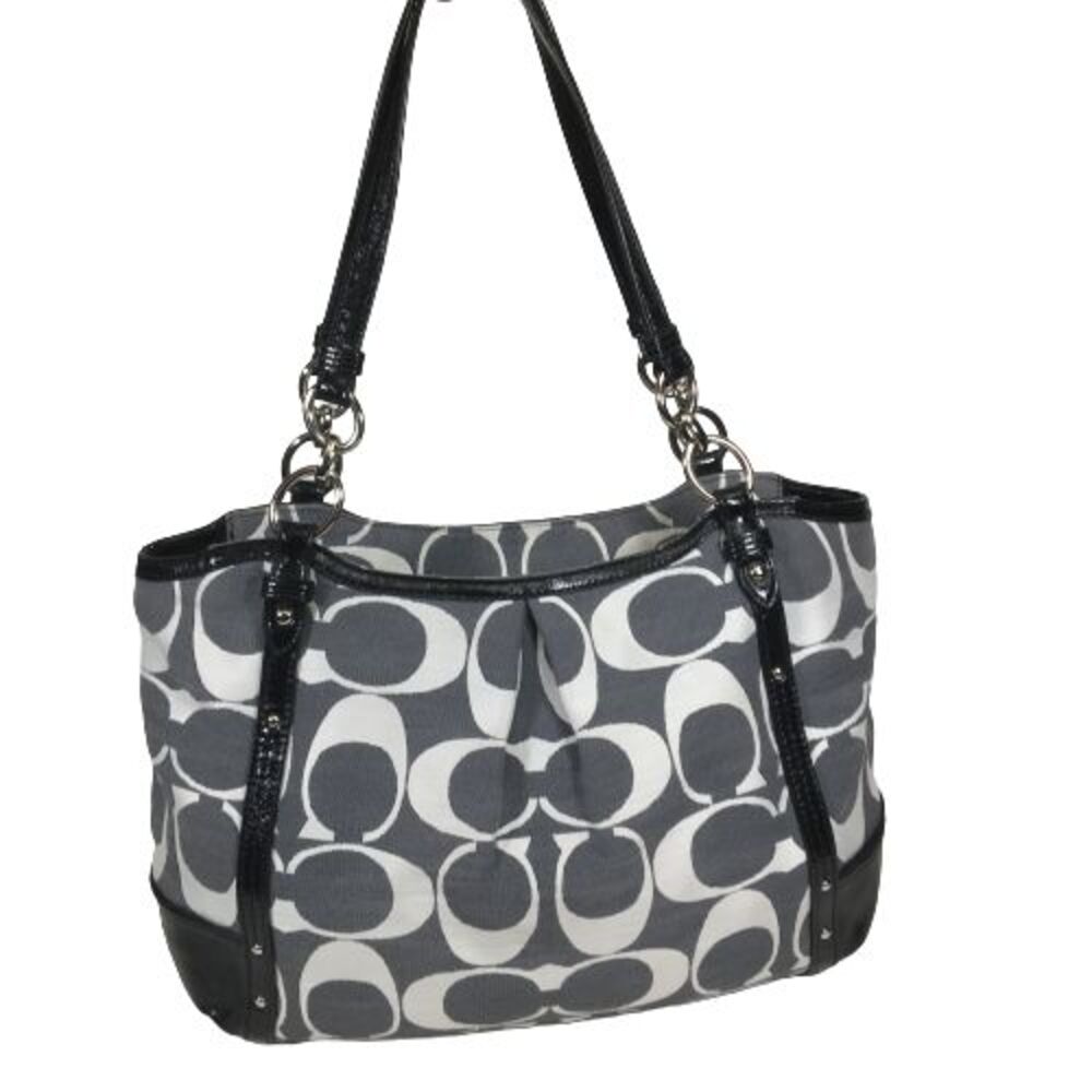 Coach 29321E Alexandra Chain Shantung Tote Bag Shoulder Handbag Gray Black